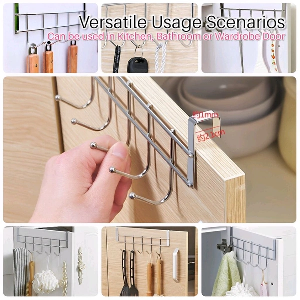 Neo Clean Heavy-Duty Over The Door Hook Rack with 5 Hooks – Metal Door Hanger for Towel, Coat, and Storage Organization