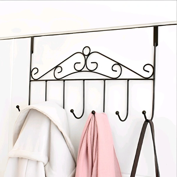 Neo Clean Black Over-The-Door Hook Hanger with 7 Hooks – No Drilling Required, Ideal for Home & Office (Pack of 1)