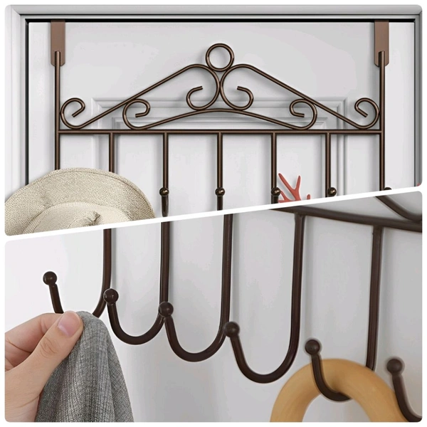Neo Clean Black Over-The-Door Hook Hanger with 7 Hooks – No Drilling Required, Ideal for Home & Office (Pack of 1)