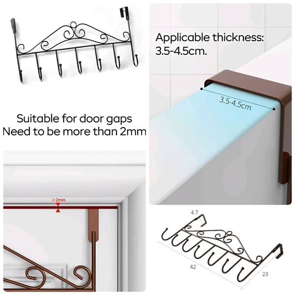 Neo Clean Black Over-The-Door Hook Hanger with 7 Hooks – No Drilling Required, Ideal for Home & Office (Pack of 1)