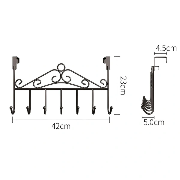 Neo Clean Black Over-The-Door Hook Hanger with 7 Hooks – No Drilling Required, Ideal for Home & Office (Pack of 1)