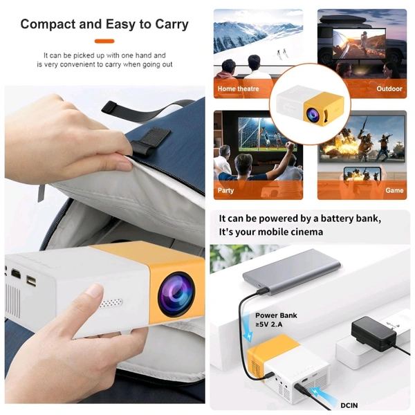 Neo Clean Mini Projector 4K Support, 1080P HD Home Theater Projector with USB, HDMI, SD Card, Remote Control – Compatible with Smartphones, Tablets & Laptops