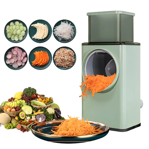 Neo Clean Rotary Vegetable Slicer & Grater – Round Mandoline Shredder with Large Feed Port & Suction Base for Vegetables, Fruits, Nuts & More