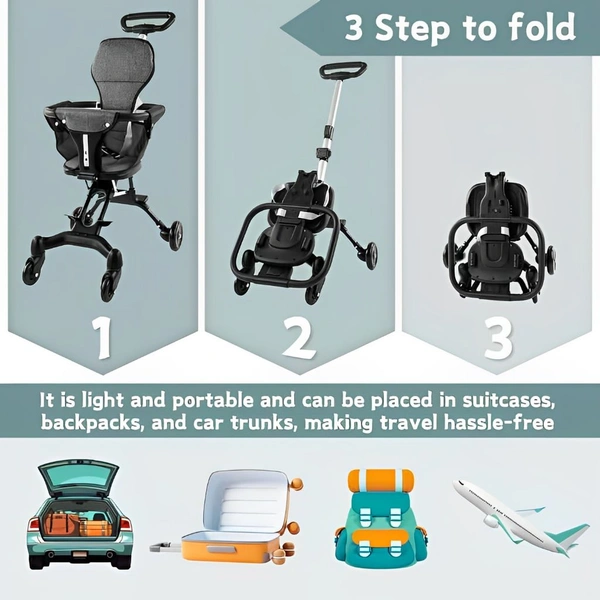 Neo Clean Lightweight Foldable Baby Stroller – Easy Travel Stroller with 360° Rotating Seat, Sunshade & Adjustable Handle – No Assembly Required (Black)