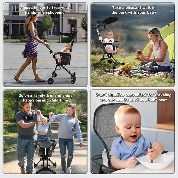 Neo Clean Lightweight Foldable Baby Stroller – Easy Travel Stroller with 360° Rotating Seat, Sunshade & Adjustable Handle – No Assembly Required (Black)