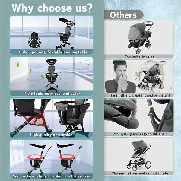 Neo Clean Lightweight Foldable Baby Stroller – Easy Travel Stroller with 360° Rotating Seat, Sunshade & Adjustable Handle – No Assembly Required (Black)