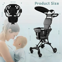 Neo Clean Lightweight Foldable Baby Stroller – Easy Travel Stroller with 360° Rotating Seat, Sunshade & Adjustable Handle – No Assembly Required (Black)