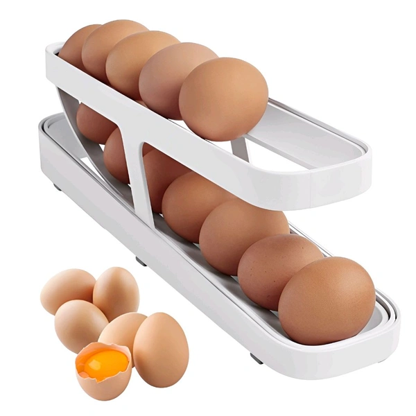 Neo Clean 2 Tier Rolling Egg Dispenser for Fridge & Pantry – Space-Saving Gravity-Fed Egg Holder (Holds 12-14 Eggs, Durable Storage, Pack of 1)