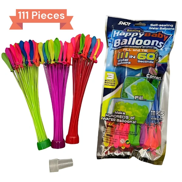 Neo Clean Automatic Fill & Tie Magic Water Balloons for Holi – Multicolor (111 Balloons, Pack of 3 Bunches) | Fast Self-Sealing Water Bombs