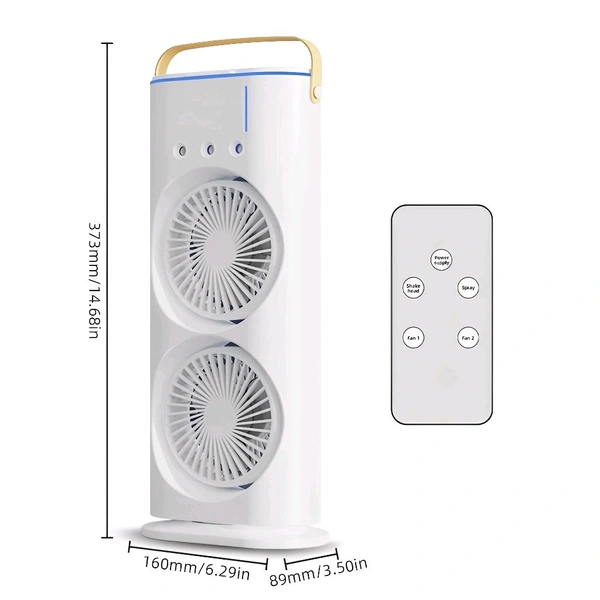 Neo Clean USB Rechargeable Double Ended Spray Fan | 4000mAh Oscillating Cooler with LED, Touch & Remote Control, 3-Speed Cold Air Fan with Water Tank (2025, White)