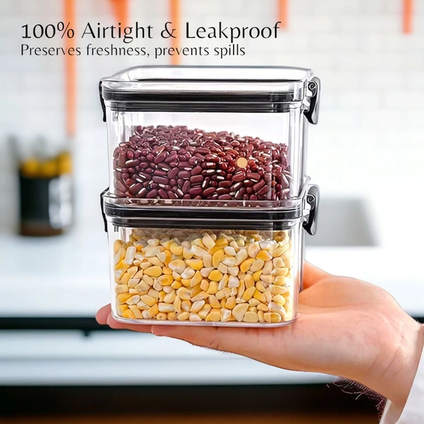 Neo Clean 400ml Square Airtight Food Storage Containers Set – Plastic Kitchen Storage Jars (Pack of 4, Black)