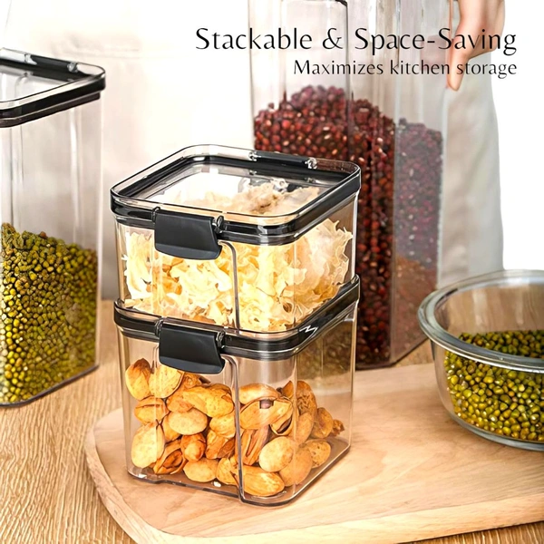 Neo Clean 400ml Square Airtight Food Storage Containers Set – Plastic Kitchen Storage Jars (Pack of 4, Black)