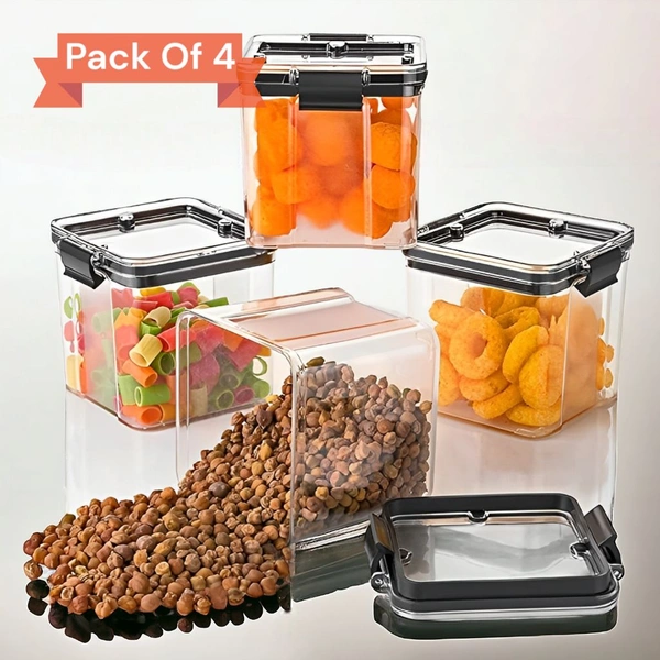 Neo Clean 700ml Airtight Food Storage Containers Set – BPA-Free Plastic Kitchen Jars (Pack of 4, Black)