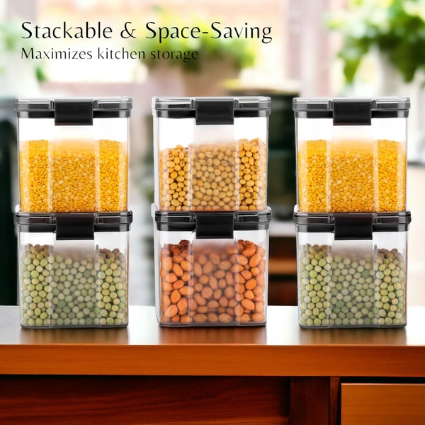 Neo Clean 700ml Airtight Food Storage Containers Set – BPA-Free Plastic Kitchen Jars (Pack of 4, Black)