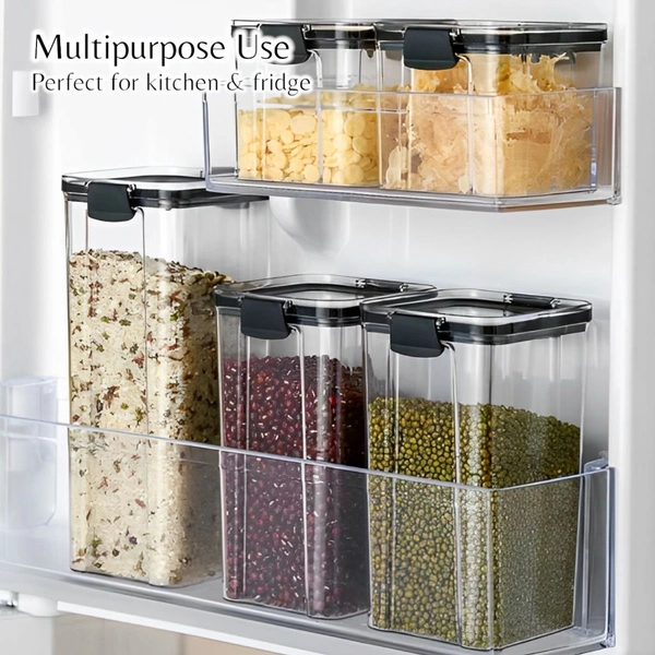 Neo Clean 700ml Airtight Food Storage Containers Set – BPA-Free Plastic Kitchen Jars (Pack of 4, Black)