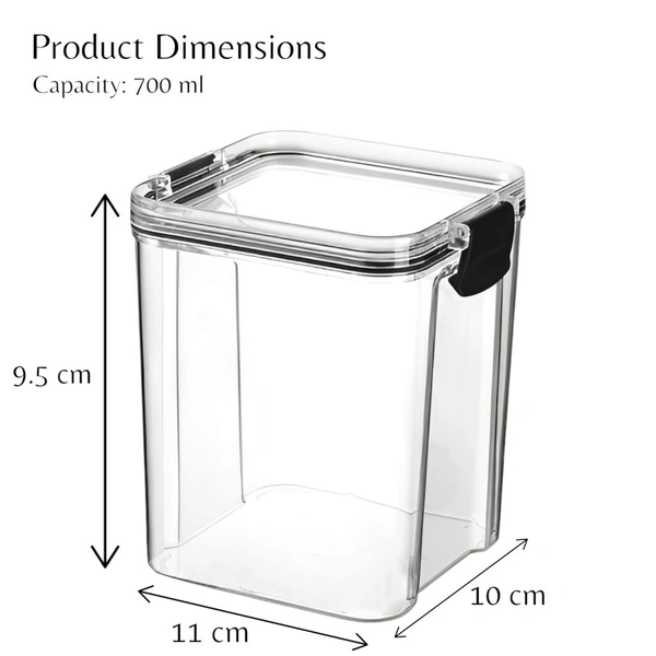 Neo Clean 700ml Airtight Food Storage Containers Set – BPA-Free Plastic Kitchen Jars (Pack of 4, Black)