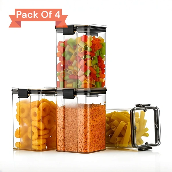 Neo Clean 1100ml Airtight Food Storage Containers Set – BPA-Free Plastic Kitchen Jars (Pack of 4, Black)