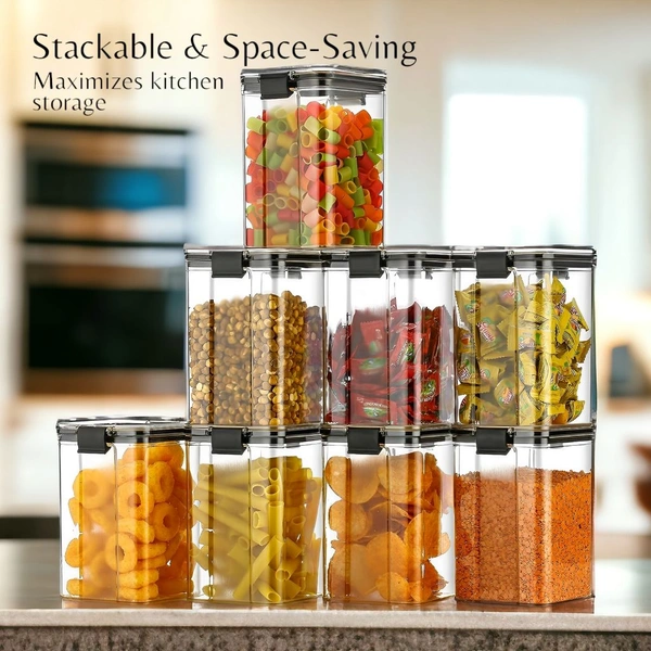 Neo Clean 1100ml Airtight Food Storage Containers Set – BPA-Free Plastic Kitchen Jars (Pack of 4, Black)