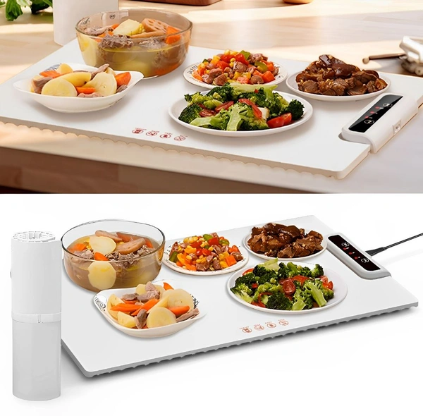 Neo Clean Silicone Electric Food Warmer Mat – Full Surface Heating Pad with 3 Temperature Settings, Portable Rollable Hotplate for Dining Table