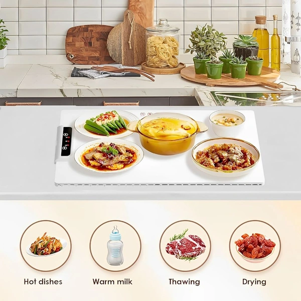 Neo Clean Silicone Electric Food Warmer Mat – Full Surface Heating Pad with 3 Temperature Settings, Portable Rollable Hotplate for Dining Table