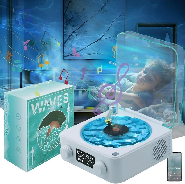 Neo Clean Retro-Style Ocean Wave Bluetooth Gramophone Speaker Lamp with Ambience Light and Clock for Bedroom, Office, Party