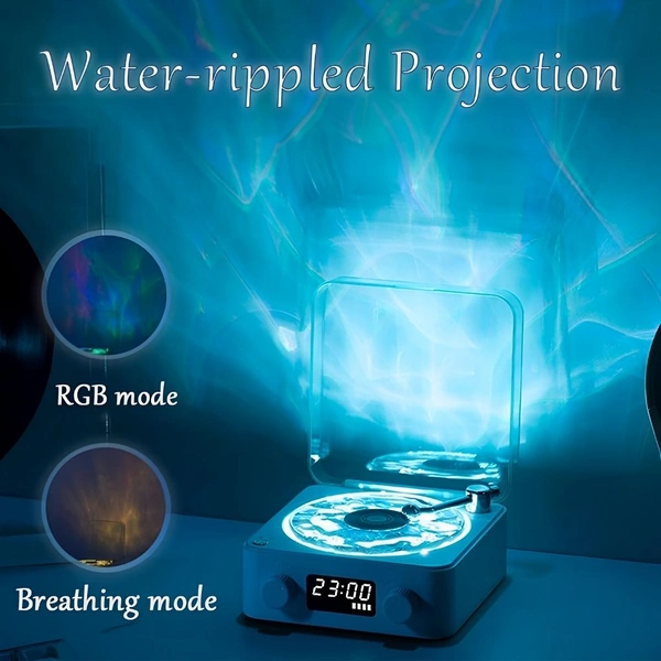 Neo Clean Retro-Style Ocean Wave Bluetooth Gramophone Speaker Lamp with Ambience Light and Clock for Bedroom, Office, Party