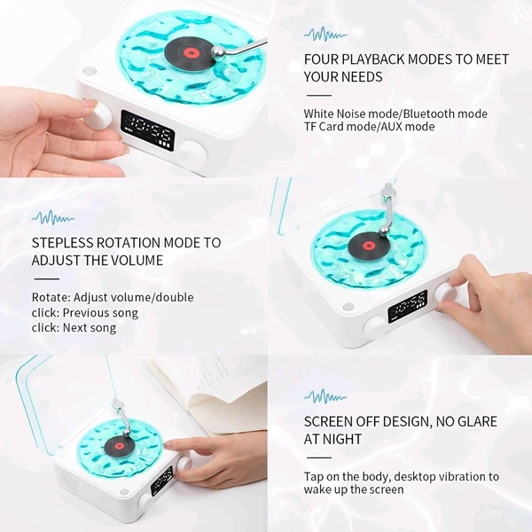 Neo Clean Retro-Style Ocean Wave Bluetooth Gramophone Speaker Lamp with Ambience Light and Clock for Bedroom, Office, Party