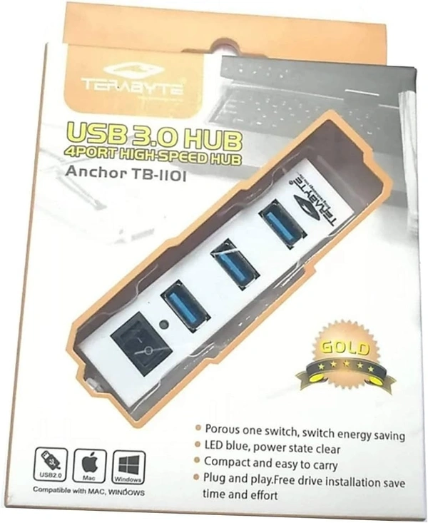 iSparehub 4 Port USB 3.0 HUB High Speed USB Extension Hub with LED & On Off Switch TB-1101