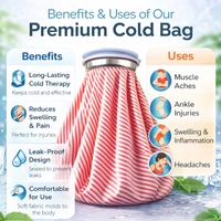 Premium Reusable Cold Therapy Ice Bag 9-inch – Leak-Proof Pain Relief Pack for Injuries, Swelling, Headache & Muscle Recovery (Red Stripe Design)