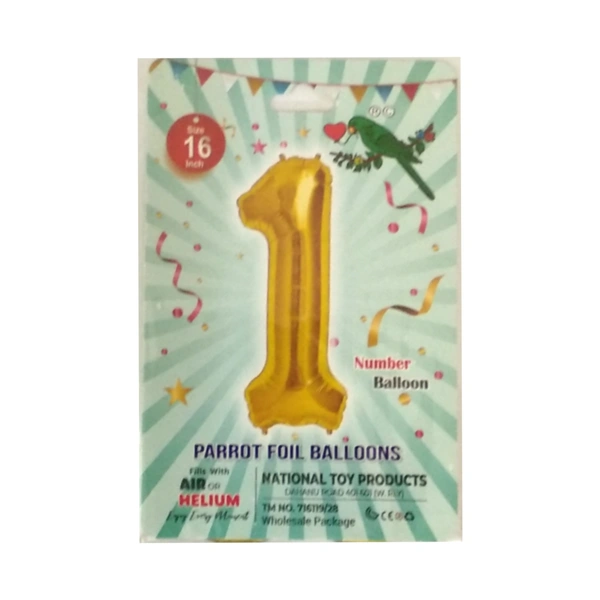 16 Inch Parrot Birthday Party Foil Balloon Number - 1 (Fills With Air or Helium) - RPS1aR21S3