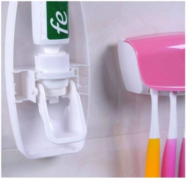 Hands Free Wall Mounted Plastic Dust Proof Automatic 5 Toothpaste Dispenser Holder and Detachable Hole Dispenser