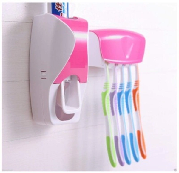 Hands Free Wall Mounted Plastic Dust Proof Automatic 5 Toothpaste Dispenser Holder and Detachable Hole Dispenser