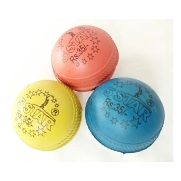 5 Star Soft Balls With Tough Grip Rubber Ball/Heavy Cricket Wind Ball (Multicolour) - Pack Of 4 - A4SLR24S4