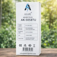 AKARI Plus AK-5058TU Rechargeable LED Emergency Light with Solar Support, 40 Big SMD LEDs, 125W Power, DC Socket, Portable Handle – White