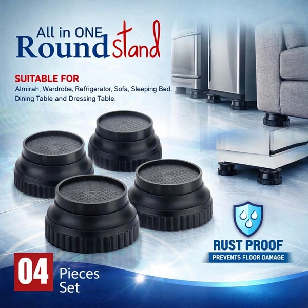 All in One Round Stand Furniture Raiser Pads (Set of 4) | Heavy Duty 300kg Capacity | Anti-Slip, Rust Proof Base Stands for Bed, Sofa, Refrigerator, Wardrobe & Table
