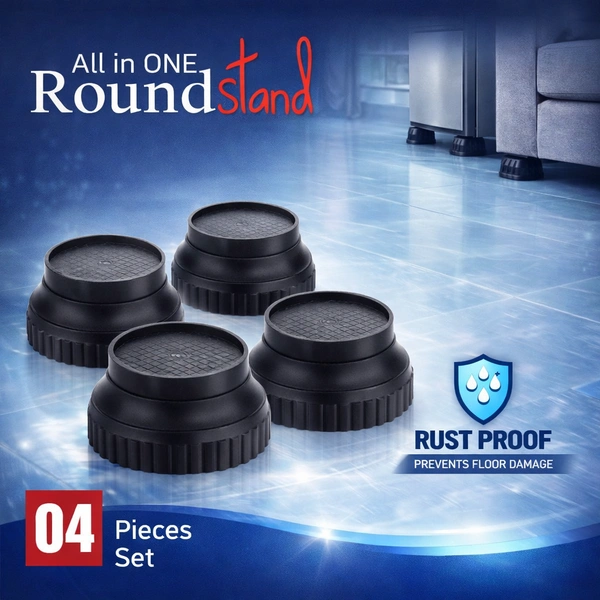 All in One Round Stand Furniture Raiser Pads (Set of 4) | Heavy Duty 300kg Capacity | Anti-Slip, Rust Proof Base Stands for Bed, Sofa, Refrigerator, Wardrobe & Table