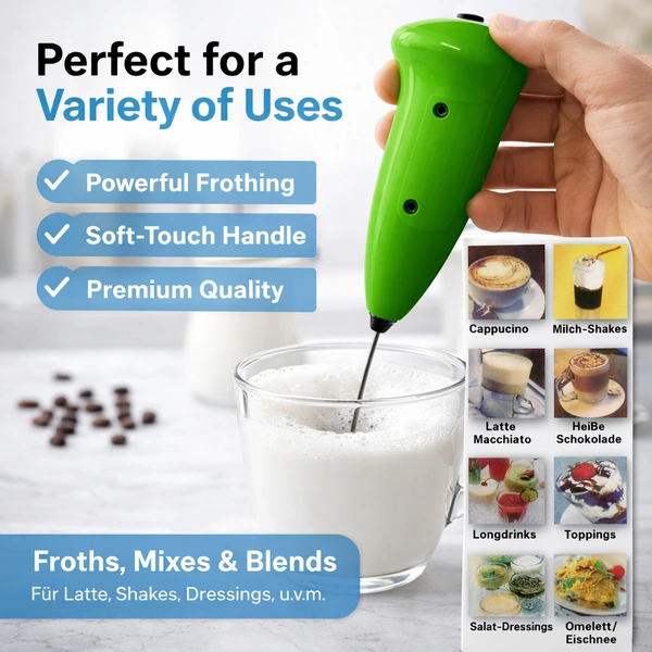 HONGXIN Handheld Electric Milk Frother | Coffee Beater | Soft-Touch Grip | Stainless Steel Whisk | Coffee, Latte, Cappuccino Foam Maker (Model MS-3089)