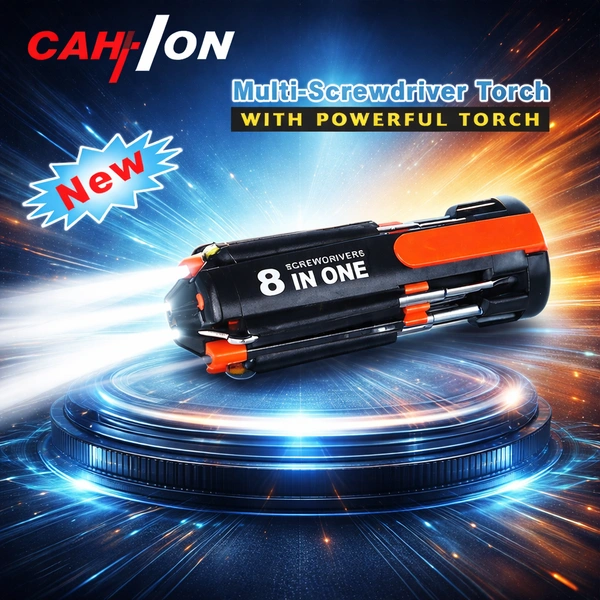 CAHION QC-178 8-in-1 Multi-Screwdriver Torch | Portable LED Torch with Built-in Screwdriver Set | Compact Repair Tool Kit for Home & Outdoor Use