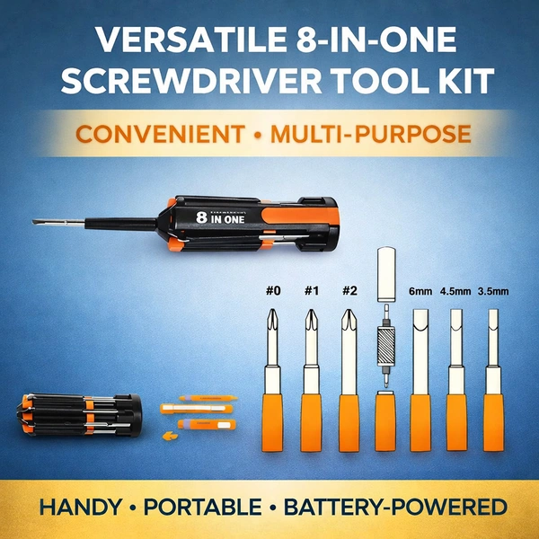 CAHION QC-178 8-in-1 Multi-Screwdriver Torch | Portable LED Torch with Built-in Screwdriver Set | Compact Repair Tool Kit for Home & Outdoor Use