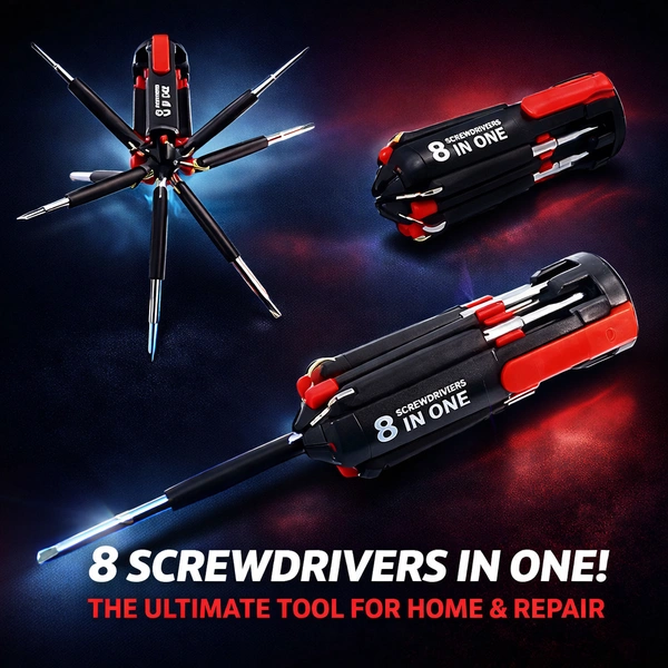 CAHION QC-178 8-in-1 Multi-Screwdriver Torch | Portable LED Torch with Built-in Screwdriver Set | Compact Repair Tool Kit for Home & Outdoor Use
