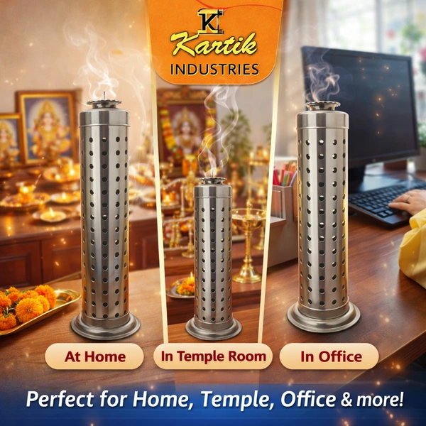 Stainless Steel Perforated Incense Stick Holder (Agarbatti Stand) with Ash Collector | Durable Smokeless Ash Catcher Tube | Home Temple & Meditation Use