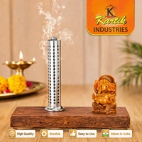Stainless Steel Perforated Incense Stick Holder (Agarbatti Stand) with Ash Collector | Durable Smokeless Ash Catcher Tube | Home Temple & Meditation Use