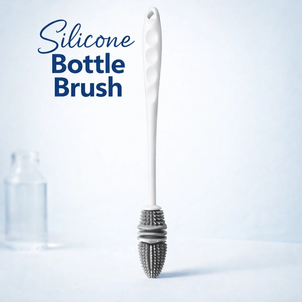 Silicone Bottle Cleaning Brush with Long Handle | Flexible Multi-Use Cleaner for Baby Bottles, Water Bottles, Glassware & Kitchen Utensils | Durable Non-Scratch Bristles | Easy Grip Handle