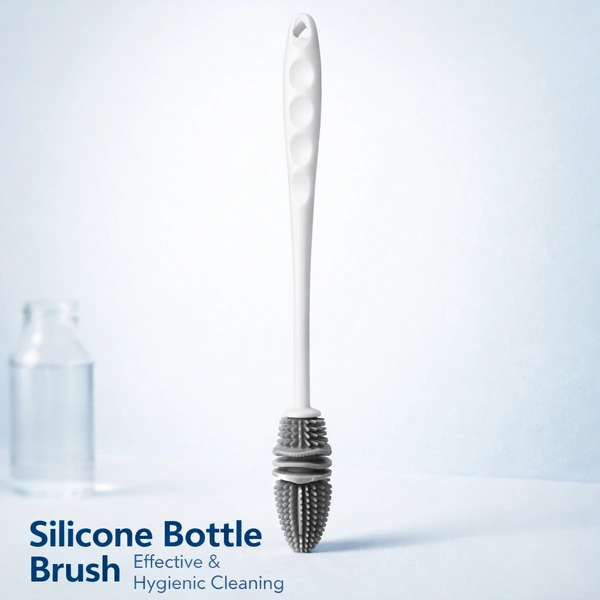 Silicone Bottle Cleaning Brush with Long Handle | Flexible Multi-Use Cleaner for Baby Bottles, Water Bottles, Glassware & Kitchen Utensils | Durable Non-Scratch Bristles | Easy Grip Handle