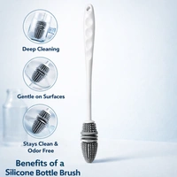 Silicone Bottle Cleaning Brush with Long Handle | Flexible Multi-Use Cleaner for Baby Bottles, Water Bottles, Glassware & Kitchen Utensils | Durable Non-Scratch Bristles | Easy Grip Handle
