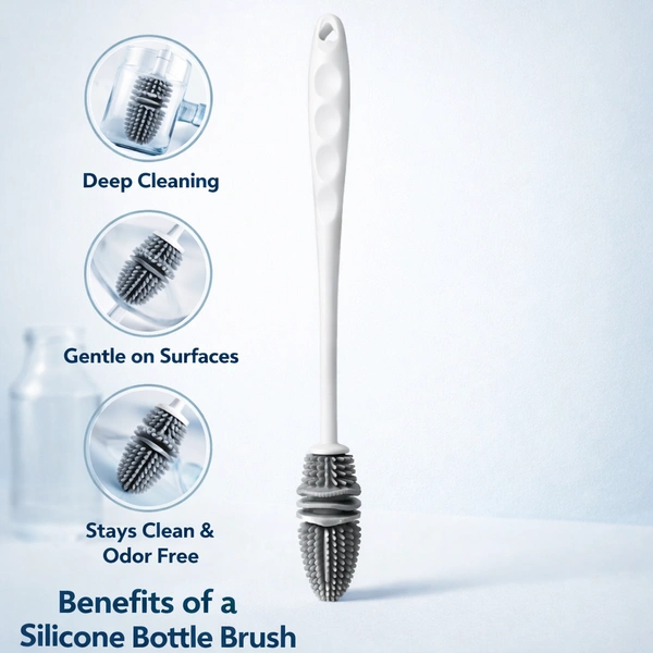 Silicone Bottle Cleaning Brush with Long Handle | Flexible Multi-Use Cleaner for Baby Bottles, Water Bottles, Glassware & Kitchen Utensils | Durable Non-Scratch Bristles | Easy Grip Handle