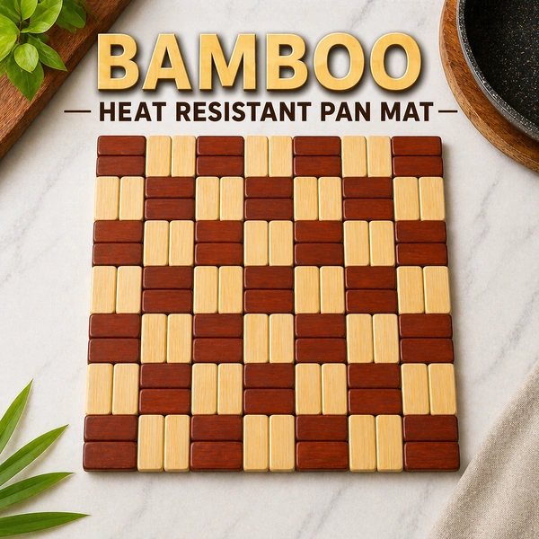 Bamboo Heat Resistant Pan Mat Set of-4 size:-20*20 cm| Wooden Trivet for Hot Pots & Pans | Non-Slip Kitchen Table Protector | Stylish Square Heat Pad for Dining & Cooking Use