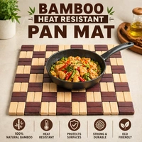 Bamboo Heat Resistant Pan Mat Set of-4 size:-20*20 cm| Wooden Trivet for Hot Pots & Pans | Non-Slip Kitchen Table Protector | Stylish Square Heat Pad for Dining & Cooking Use