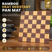 Bamboo Heat Resistant Pan Mat Set of-4 size:-20*20 cm| Wooden Trivet for Hot Pots & Pans | Non-Slip Kitchen Table Protector | Stylish Square Heat Pad for Dining & Cooking Use