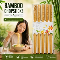 Designer Natural Round Bamboo Reusable Chopsticks - Set Of 10 Pairs